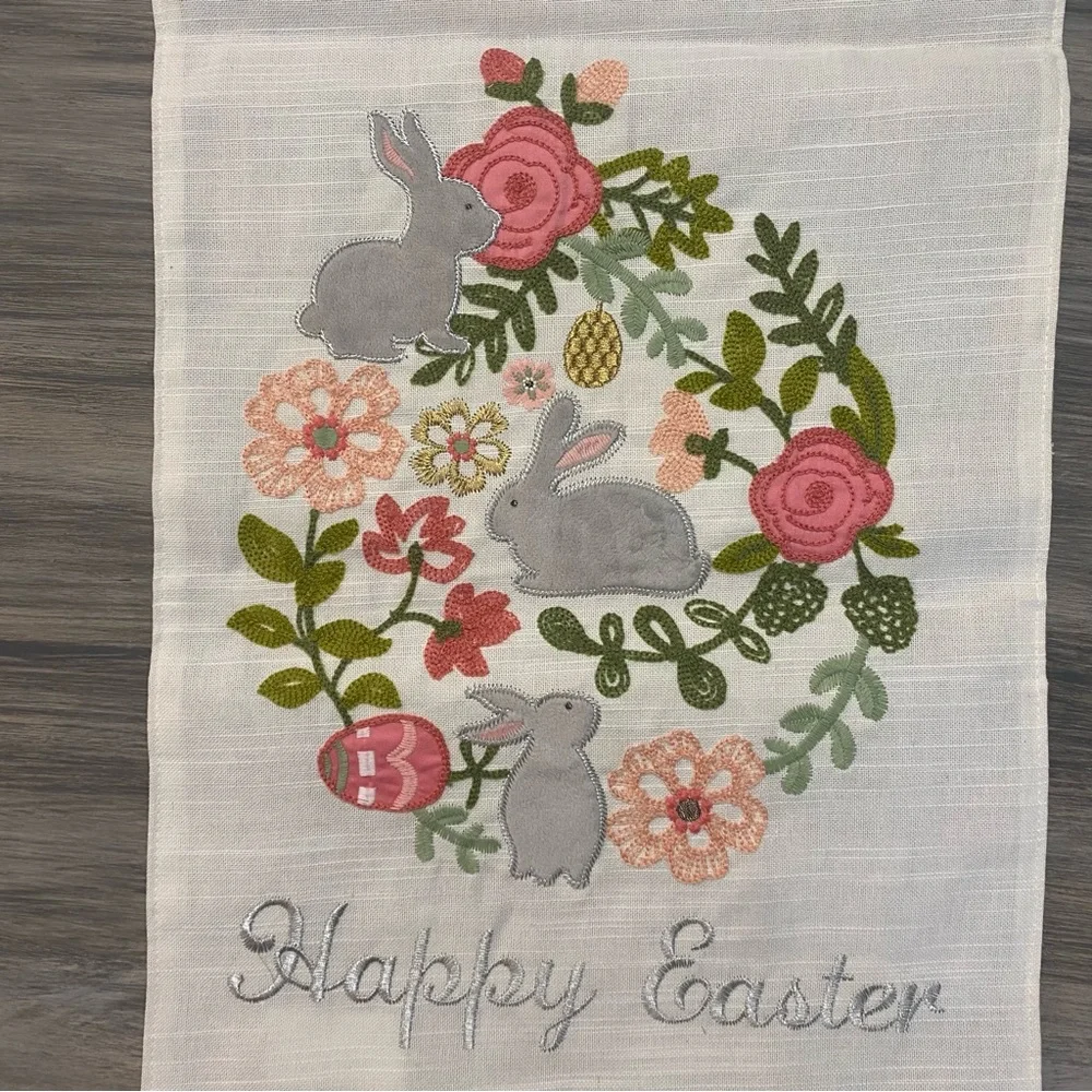 NEW Embroidered Floral Easter Table Runner by Domain Bunnies Eggs & Floral